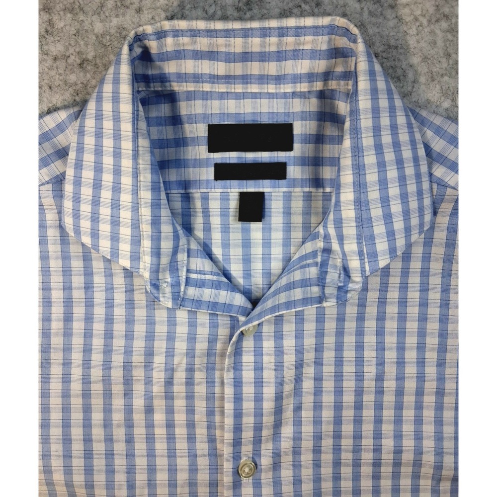Calvin Klein Men Dress Shirt 15 34/35 Blue White Check Plaid Cotton Button Front